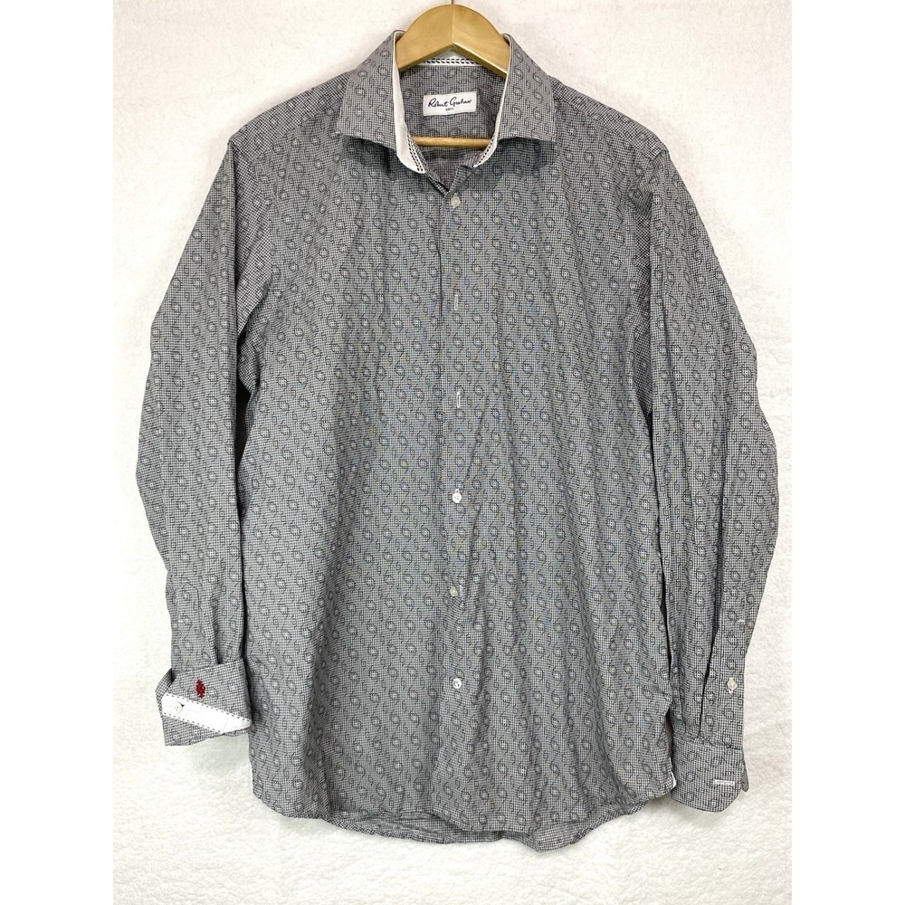 Robert Graham Mens 16.5 42 Geometric Print Long Sleeve Button Down Shirt Black